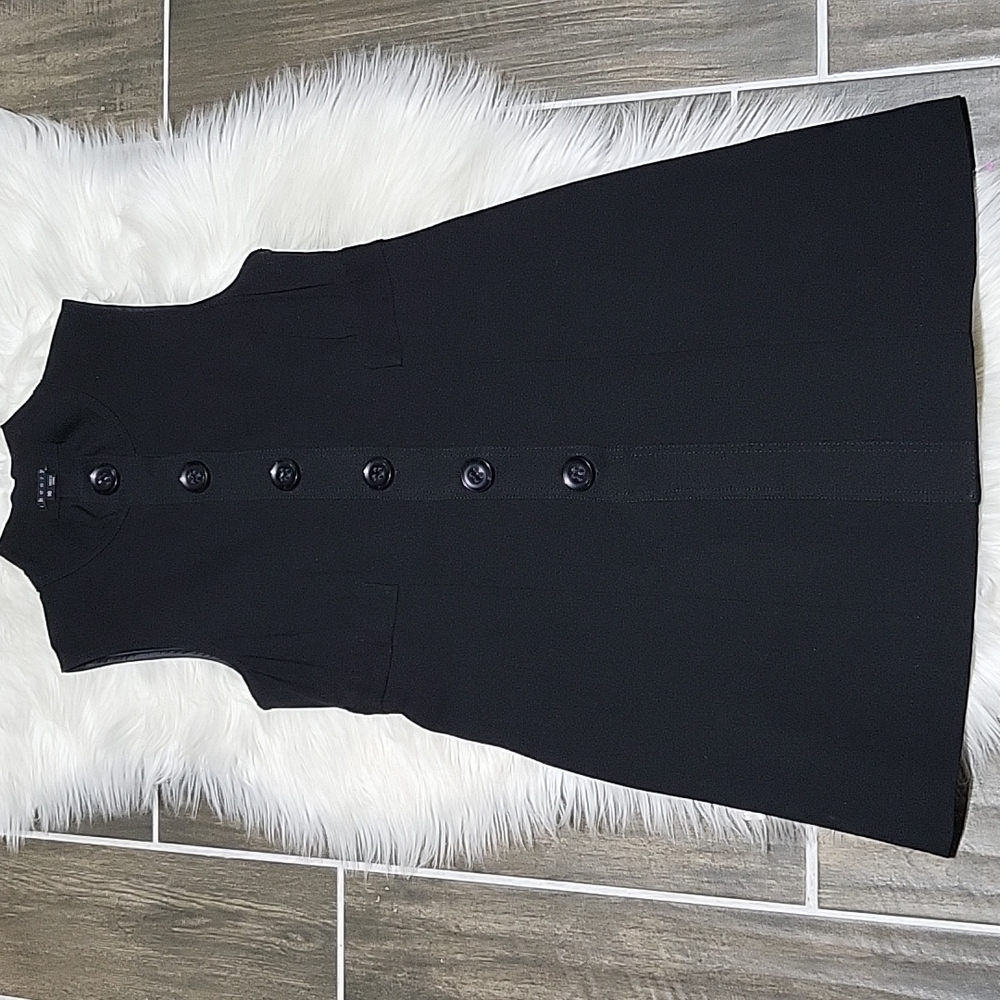 Theory black button mock neck dress